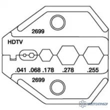 Paladin Tools PA2699 — матрица BNC/TNC HDTV (75 Ом): Belden 1855A, 1865A, 1505A, 1505F, 1694A, 1694F для кримперов 1300/8000 фото 1